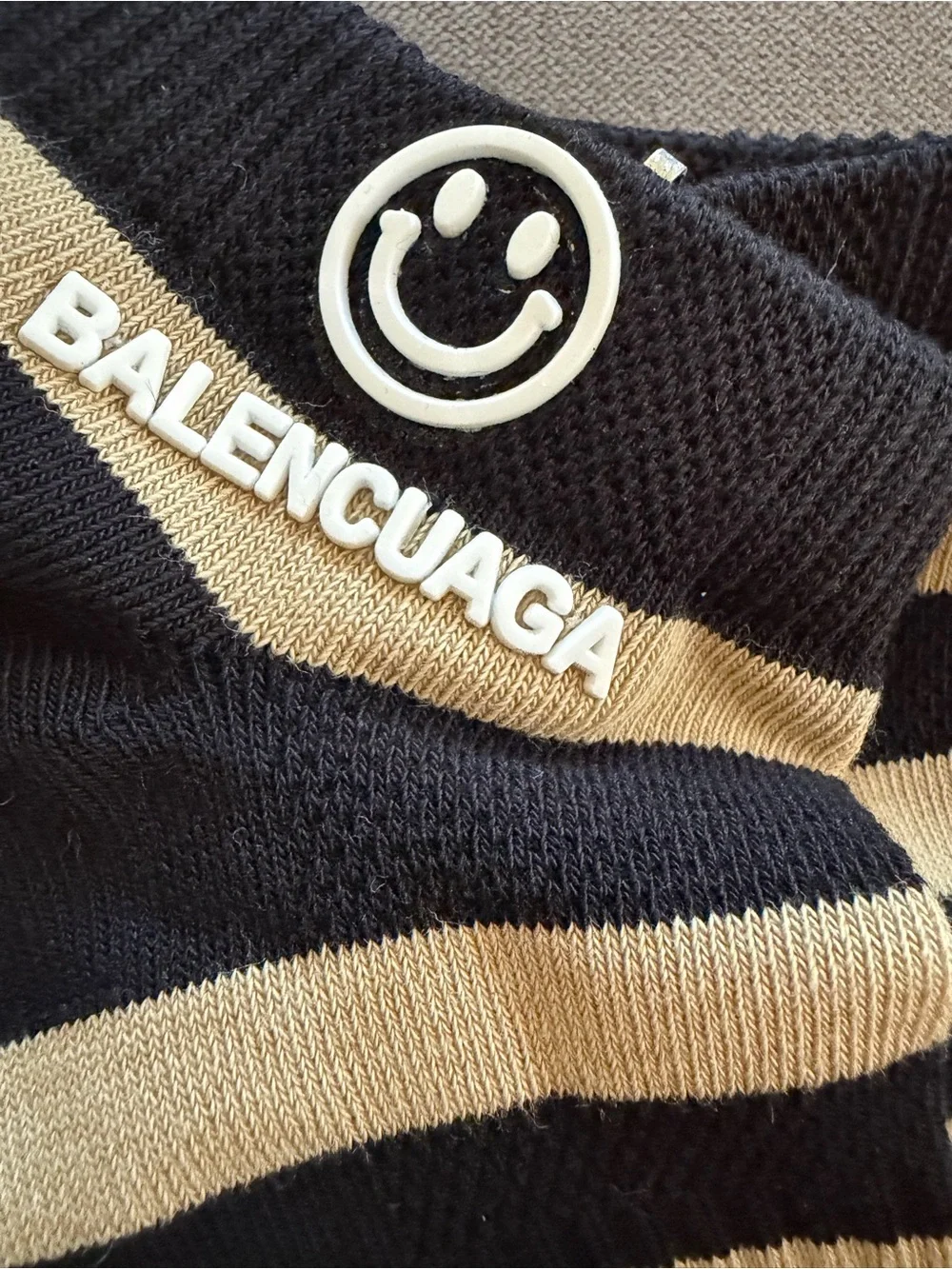 Balenciaga Black & Cream Striped Low-Cut Socks